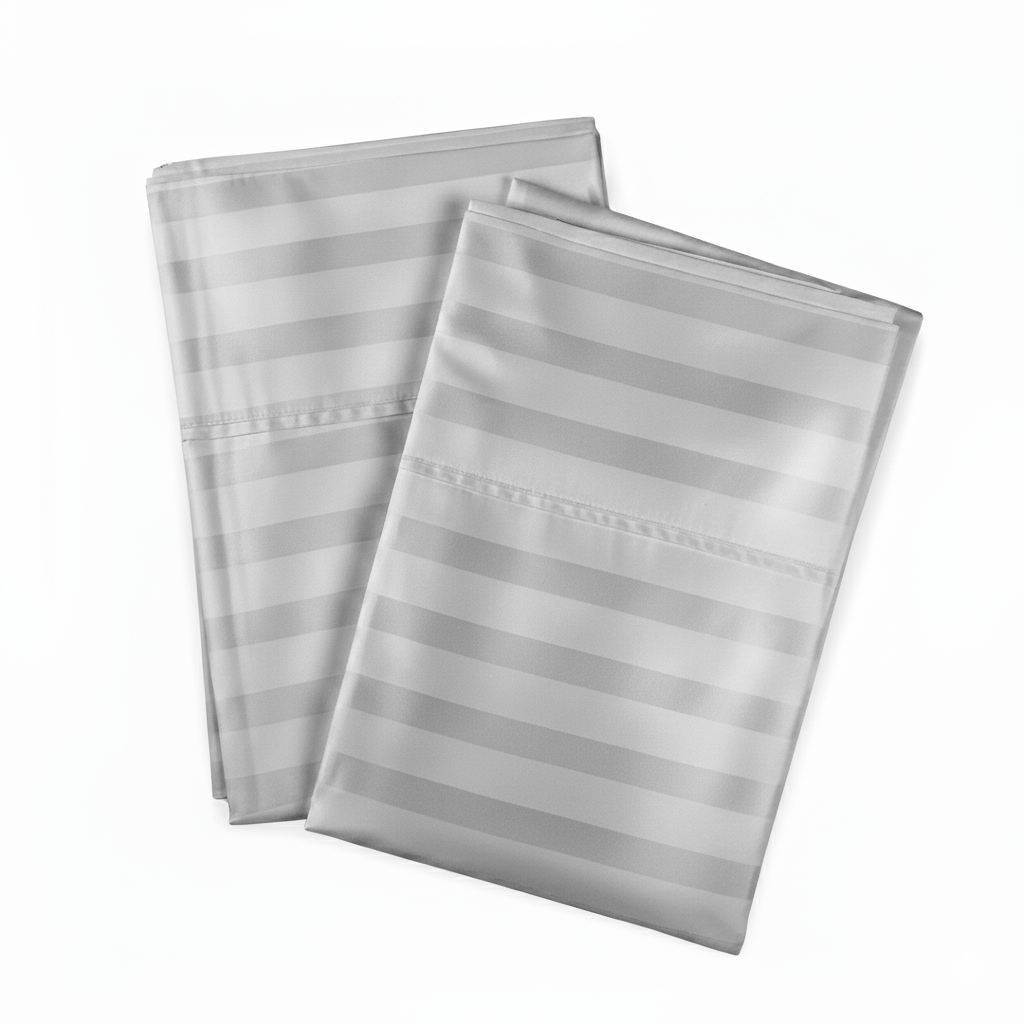 Fundas de Almohada 400 Hilos Satén Listado 100% Algodón Pima | Plateado