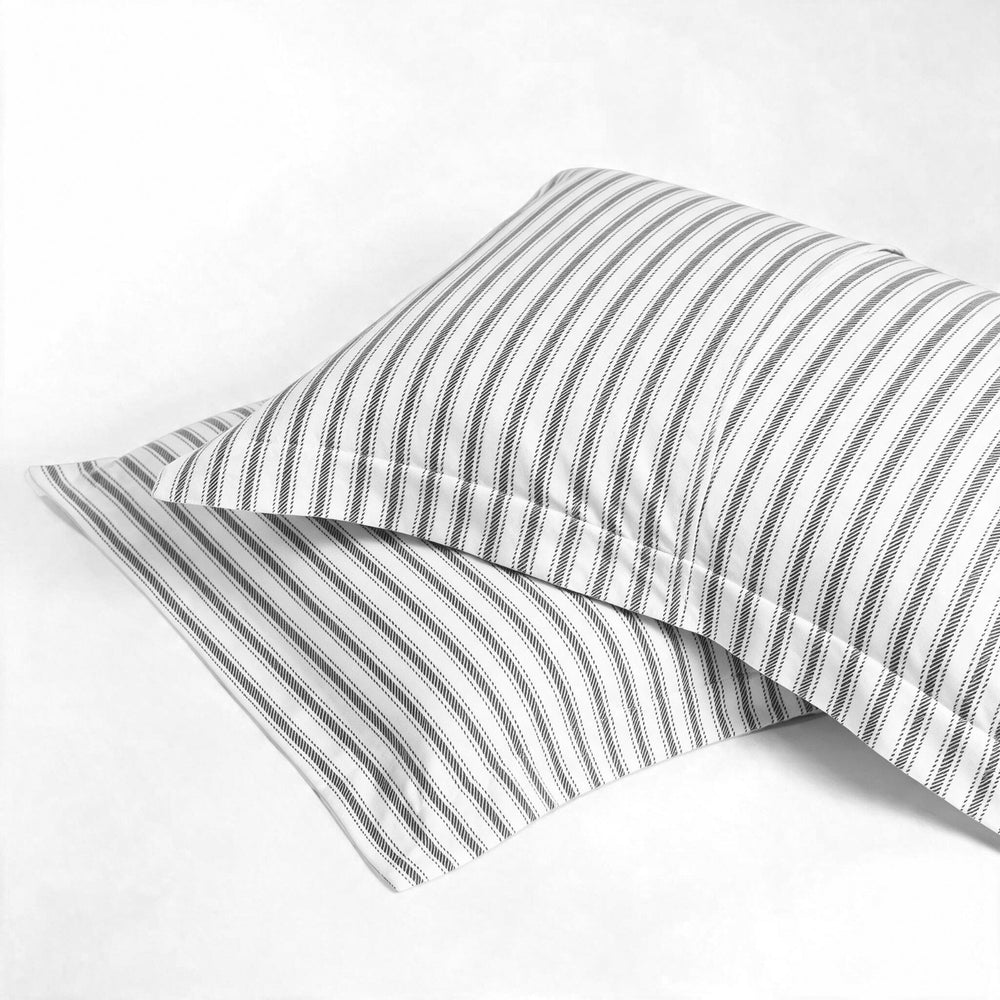 Set de Fundas Shams 415 Hilos Percal 100% Algodón Pima | Rayas Náuticas Plateadas