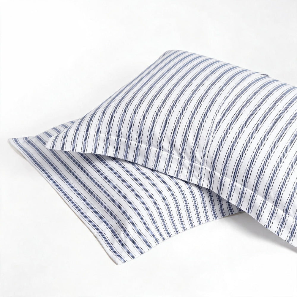 Set de Fundas Shams 415 Hilos Percal 100% Algodón Pima | Rayas Náuticas Azules