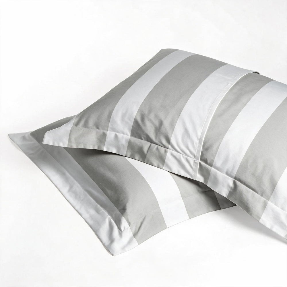 Set de Fundas Shams 415 Hilos Percal 100% Algodón Pima | Rayas Anchas Plateadas