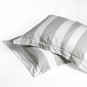 Set de Fundas Shams 415 Hilos Percal 100% Algodón Pima | Rayas Anchas Plateadas